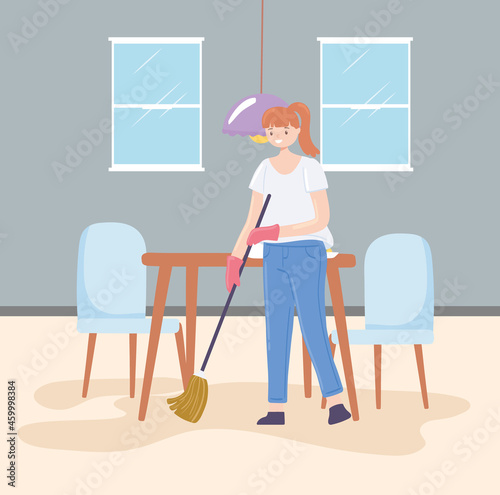 woman with mop