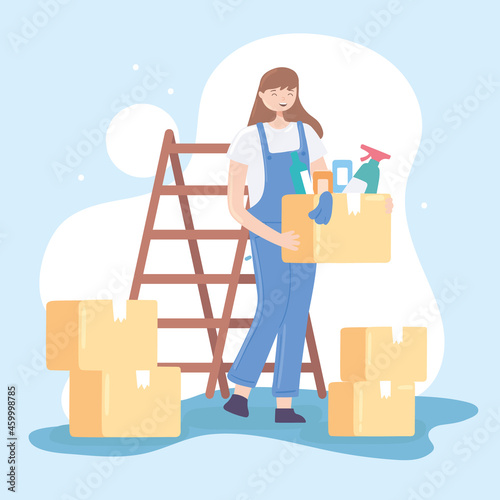 woman tending chores