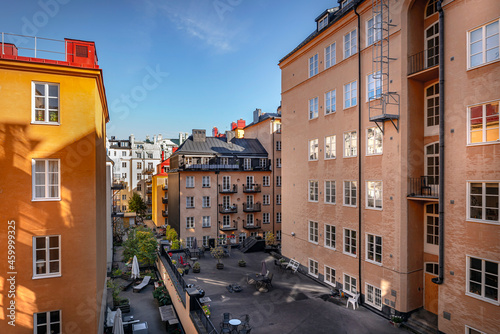 View of typical building in Sodermalm, sunny day