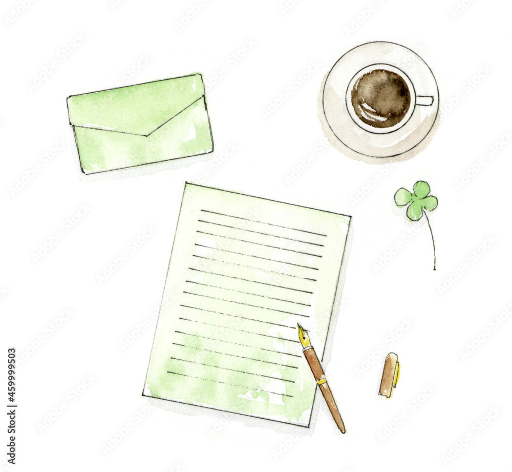 手紙を書く 手描き水彩イラスト Stock Illustration Adobe Stock