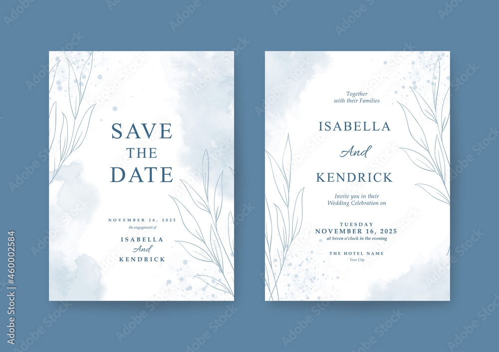 Beautiful set of wedding invitation template with grey watercolor