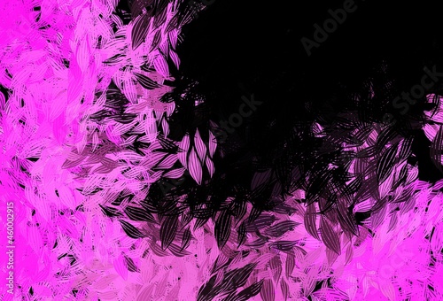 Dark Pink vector doodle backdrop with leaves.