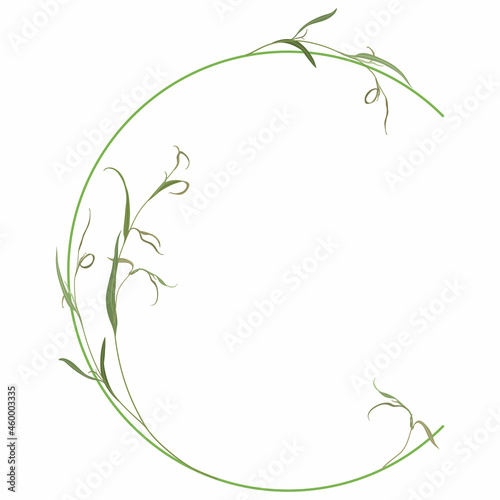 Beautiful letter C with green branches. Floral font. Artistic alphabet with botanical motifs. Isolated vector illustration.