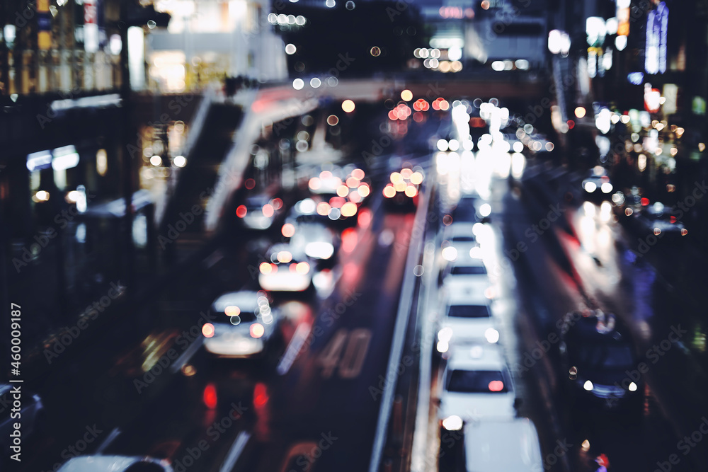 Fototapeta premium 夜の道路 カラフルな丸ボケ