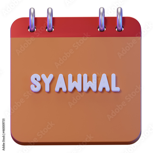 Syawwal month, Hijriyah Islamic Calendar 3D Render Object photo