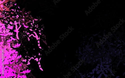 Dark Purple, Pink vector doodle backdrop with trees, branches.