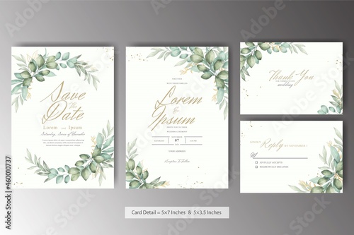 Arrangement Floral Wedding Invitation Set with Greenery Watercolor Leaves