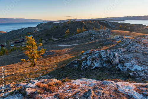 View of Small Sea Strait on Lake Baikal on autumn day, Joy Bay