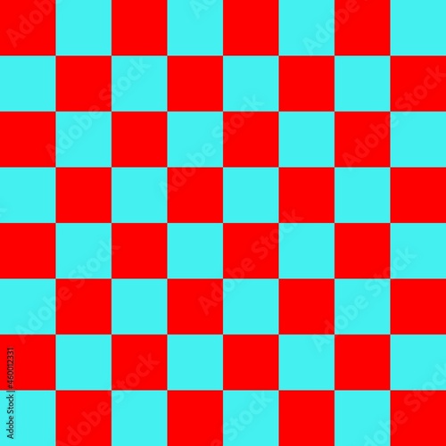 Checkerboard 8 by 8. Cyan and Red colors of checkerboard. Chessboard, checkerboard texture. Squares pattern. Background.