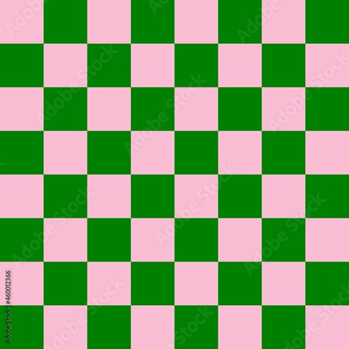 Checkerboard 8 by 8. Green and Pink colors of checkerboard. Chessboard, checkerboard texture. Squares pattern. Background.