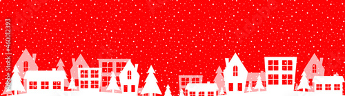 Christmas creative geometric background, paper village landscape, poster design template, landing page, abstract web banner, vector illustration