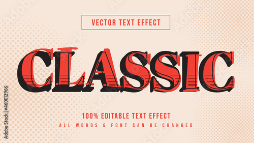 Classic Vintage Retro 3d Text Style Effect. Editable red classic bold illustrator text style.