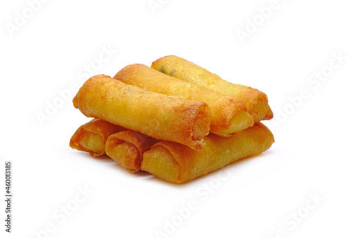 Spring rolls isolated on white background. Deep fried crispy spring rolls. Famous Traditional Chinese appetizers, vegetarian food photo