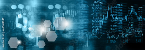 graph index number of stock market business concept blue banner background