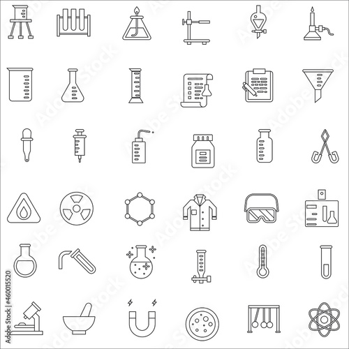 Outline Laboratory equipments elements flat vector collection set