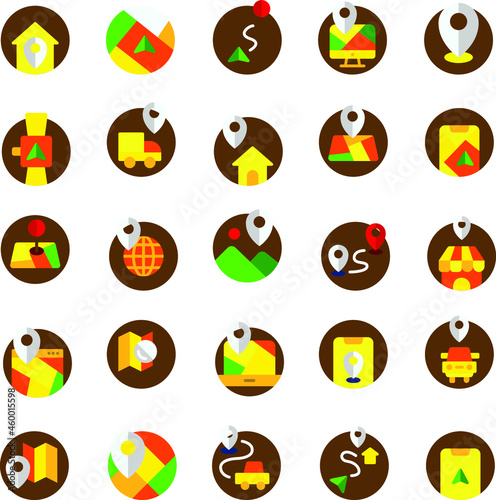 Location and Map flat icon set Vector and Illustration
