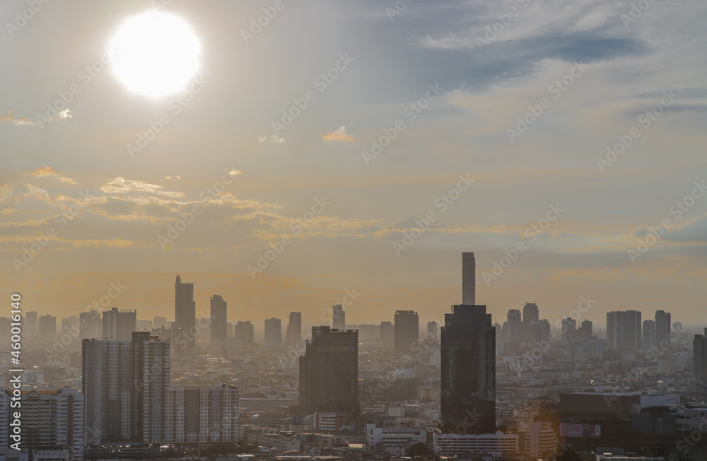Bangkok, Thailand - Jun 30, 2020 : Beautiful city view of Bangkok before the sunset creates relaxing feeling for the rest of the day. Selective focus.