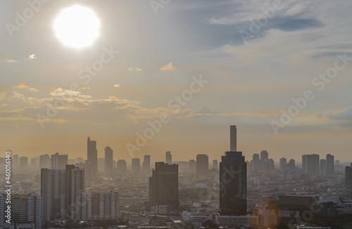 Bangkok, Thailand - Jun 30, 2020 : Beautiful city view of Bangkok before the sunset creates relaxing feeling for the rest of the day. Selective focus.