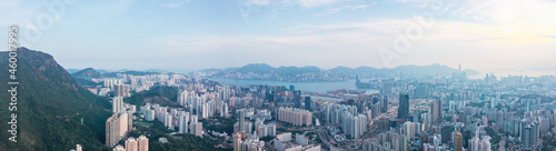 cityscape of Hong Kong  near the iconic Lion Rock Mountain