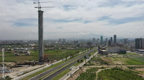 Aerial shot of Helea tower in Puebla, Mexico, on its early stages of construction photo