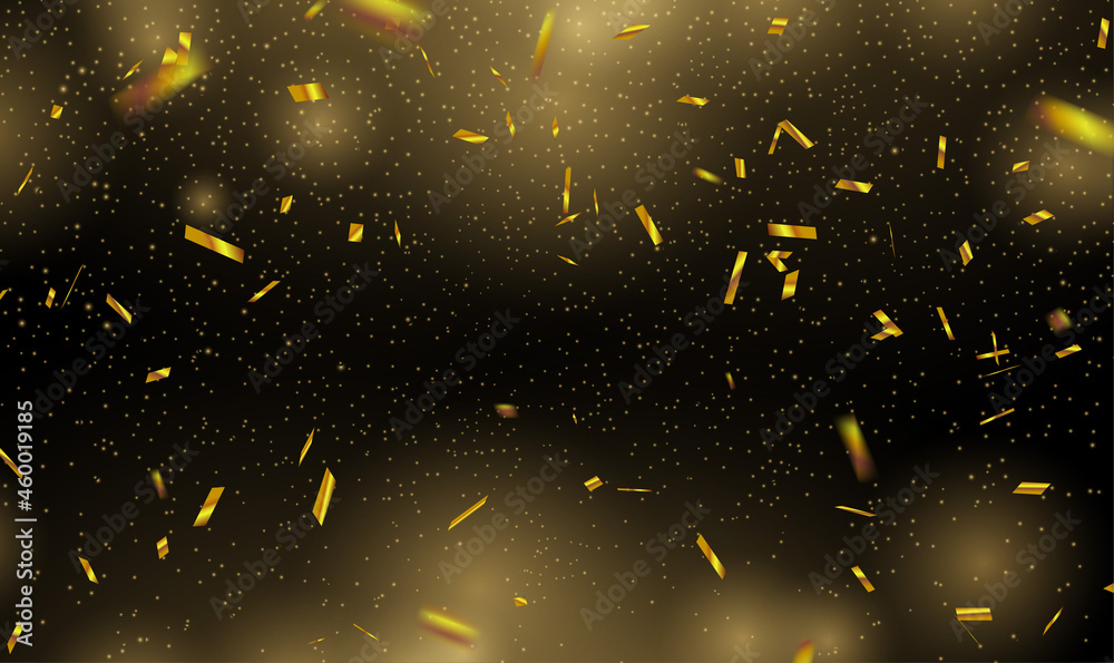 Golden confetti on black background. Many falling gold tiny confetti ...