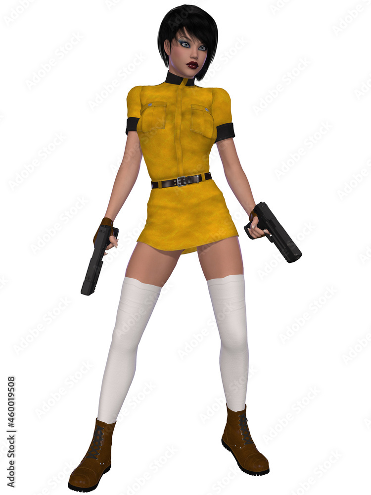 3d illustration of a woman posing with guns 3d illustration of a woman posing with guns