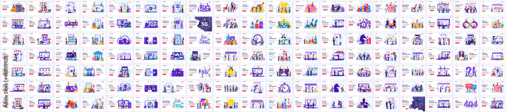 Huge Collection of Business concept flat vector illustration. Set of Landing page design concept of Marketing, Team Metaphor, Ecommerce, Technology templates vector illustration Huge Collection of Business concept flat vector illustration. Set of Landing page design concept of Marketing, Team Metaphor, Ecommerce, Technology templates vector illustration