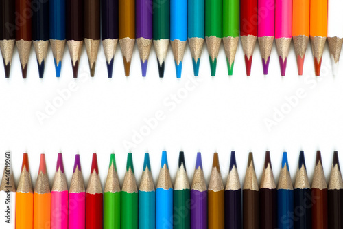 Colored pencils on a white isolated background