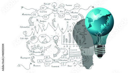 Light bulbs world ,for success,plan,think,search,analyze,communicate, futuristic idea innovation technology modern.vector