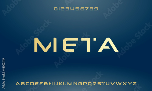 Meta, bold elegant alphabet letters. premium typography uppercase outer space. vector illustration.
