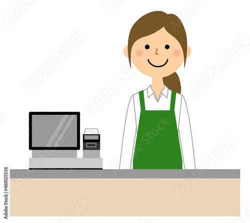 女性店員　レジ