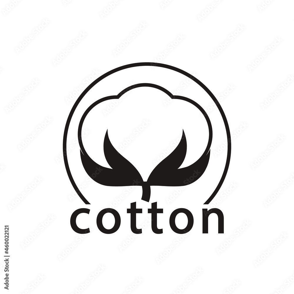 Organic cotton flower round logo. Vector label and icon on blank background. Isolated black and white drawing and clipart. Organic cotton flower round logo. Vector label and icon on blank background. Isolated black and white drawing and clipart.