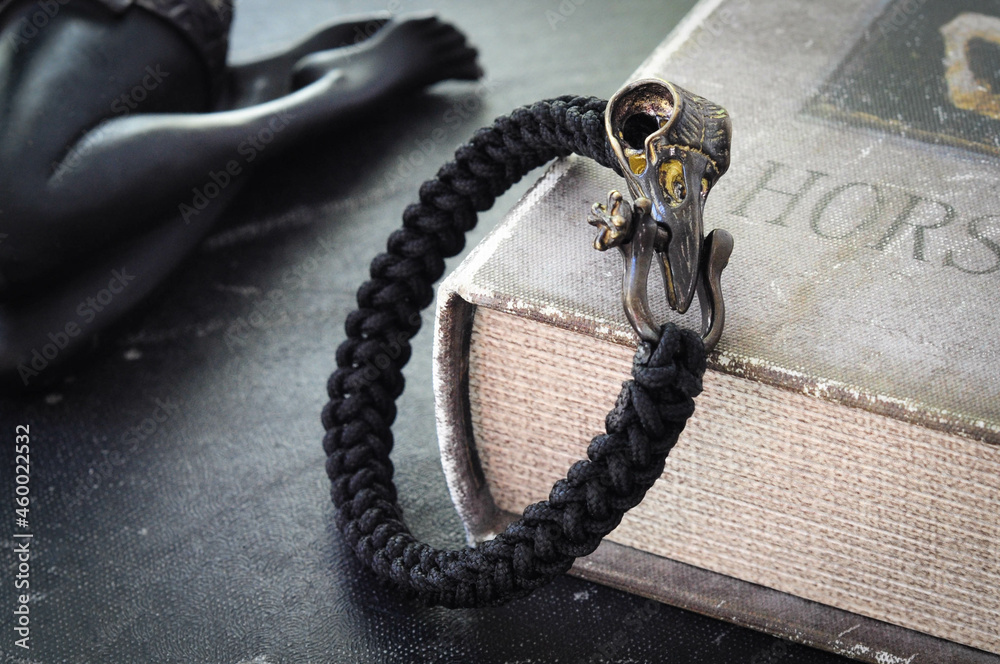 Unisex Paracord Bracelet with Bronze Raven Skull Clasp foto de Stock |  Adobe Stock