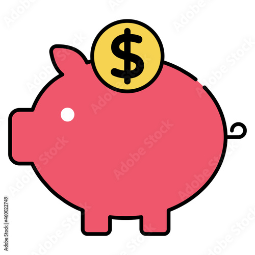 Dollar with penny showcasing piggy bank savings icon