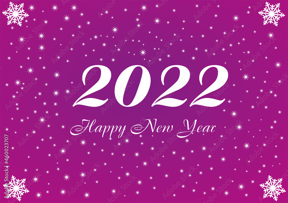 2022 Happy New Year violet background with white stars and snowflakes for your Seasonal Flyers or Christmas.