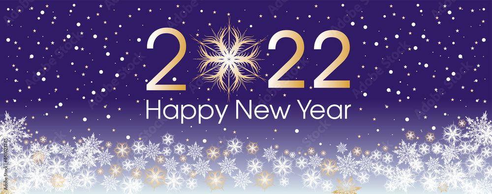 2022 Happy New Year card template. Design patern snowflakes white, gold and gradient blue color. 2022 Happy New Year card template. Design patern snowflakes white, gold and gradient blue color.