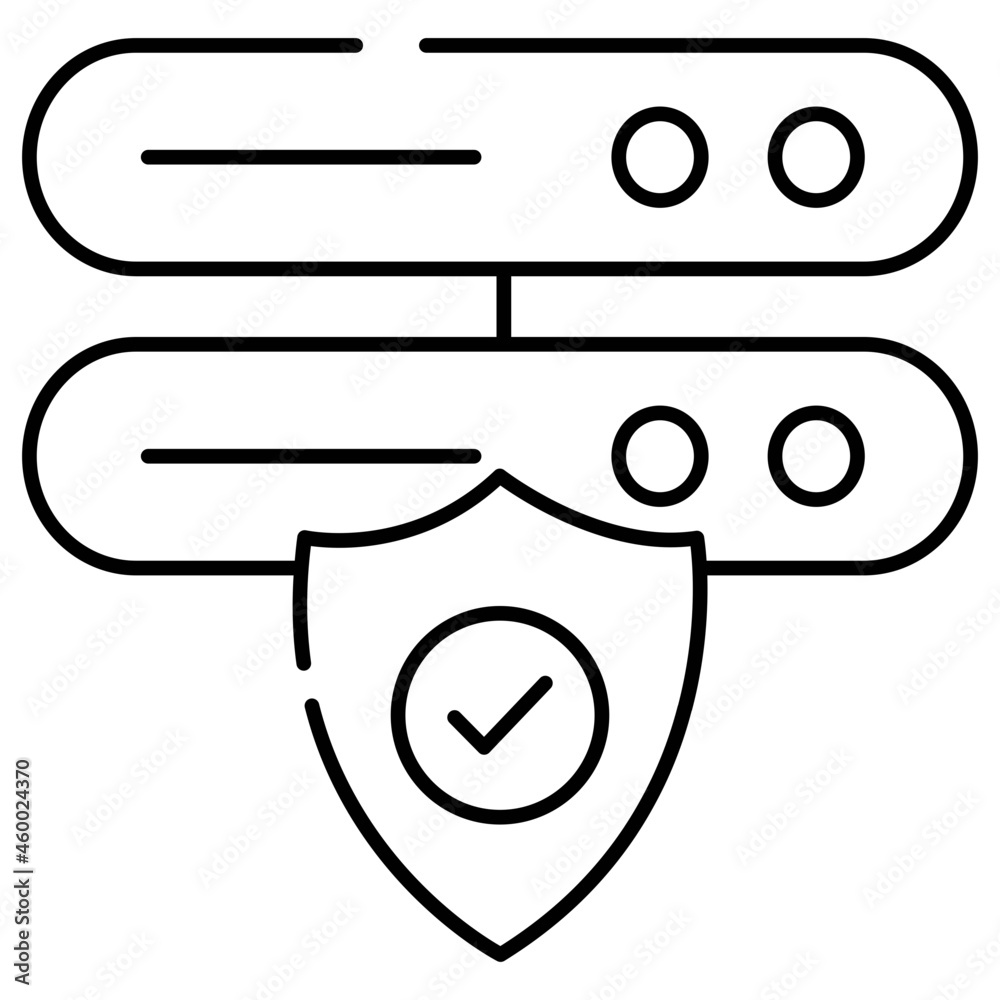 Shield with server rack, icon of secure server Shield with server rack, icon of secure server