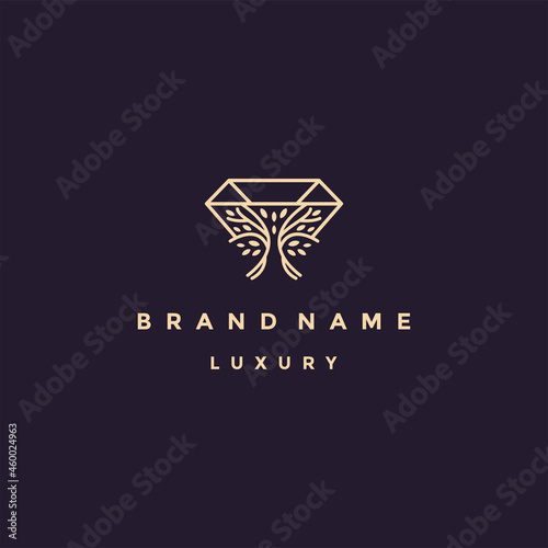 Luxury gold line logo design with simple and modern shape of DIAMOND TREE