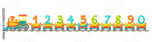Train kids with numbers in cartoon style. Vector numbers for children math education in school  preschool and kindergarten.