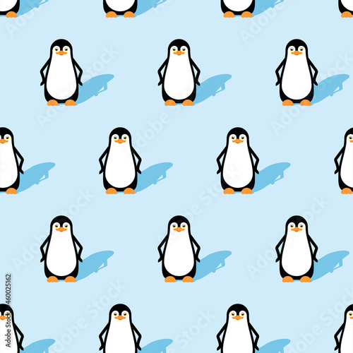 Penguin pattern seamless. flightless seabird background. vector texture. Baby fabric ornament