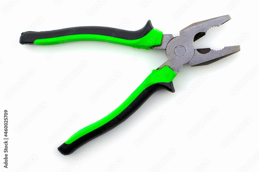 metal pliers with dielectric handles on a white background metal pliers with dielectric handles on a white background