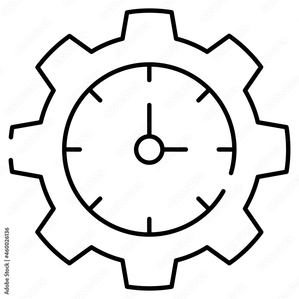 Clock inside gear, linear design of time management Clock inside gear, linear design of time management