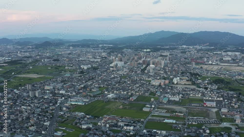 Aerial view of Kusatsu city in Shiga Prefecture, Wide view of neighborhoods Aerial view of Kusatsu city in Shiga Prefecture, Wide view of neighborhoods