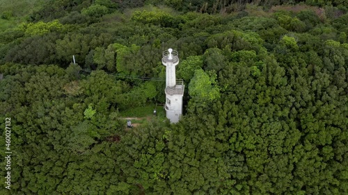 Aerial view of Kada Lighthouse on coastline of Wakayama, Japan photo