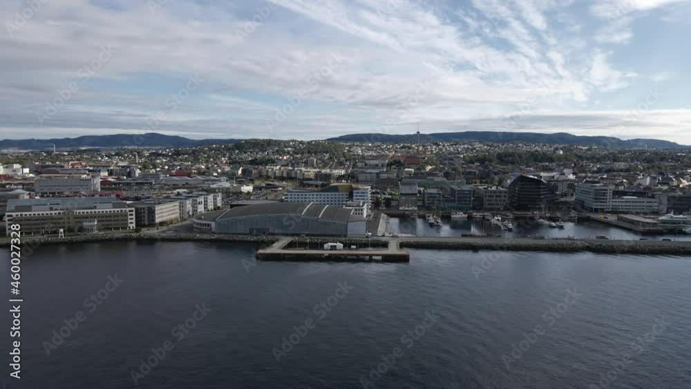 City Of Trondheim At Sunset, Norway In Summer - aerial drone shot City Of Trondheim At Sunset, Norway In Summer - aerial drone shot