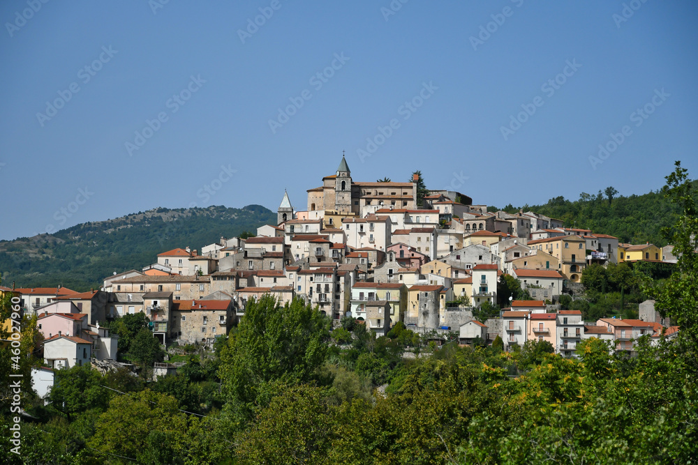 Panorama of Carpinone, a medieval town in the Molise region, Italy.