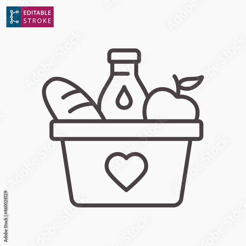 Food donation line icon on white background. Editable stroke.