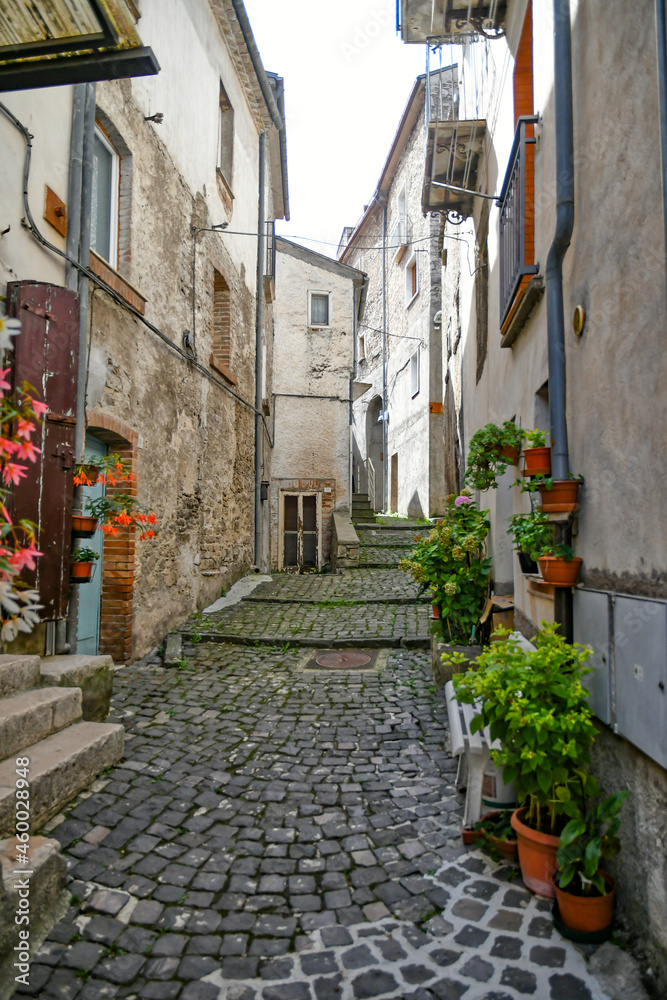 A narrow street in Carpinone, a medieval town of Molise region, Italy.