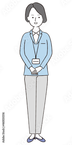手書き線画カラーイラスト　仕事　女性事務員さん40代
