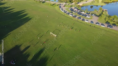 Aerial view of the soccer girls team  Liberty Park in Clarksville Tennessee, USA. Women's team and soccer concepts.